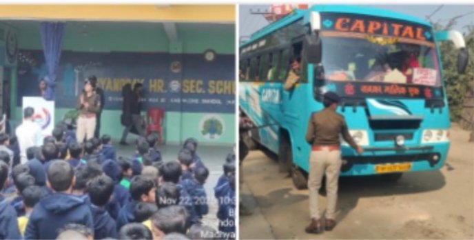 ज्ञानोदय स्कूल में सड़क सुरक्षा जागरूकता कार्यक्रम, बसों की हुई सख़्त जांच